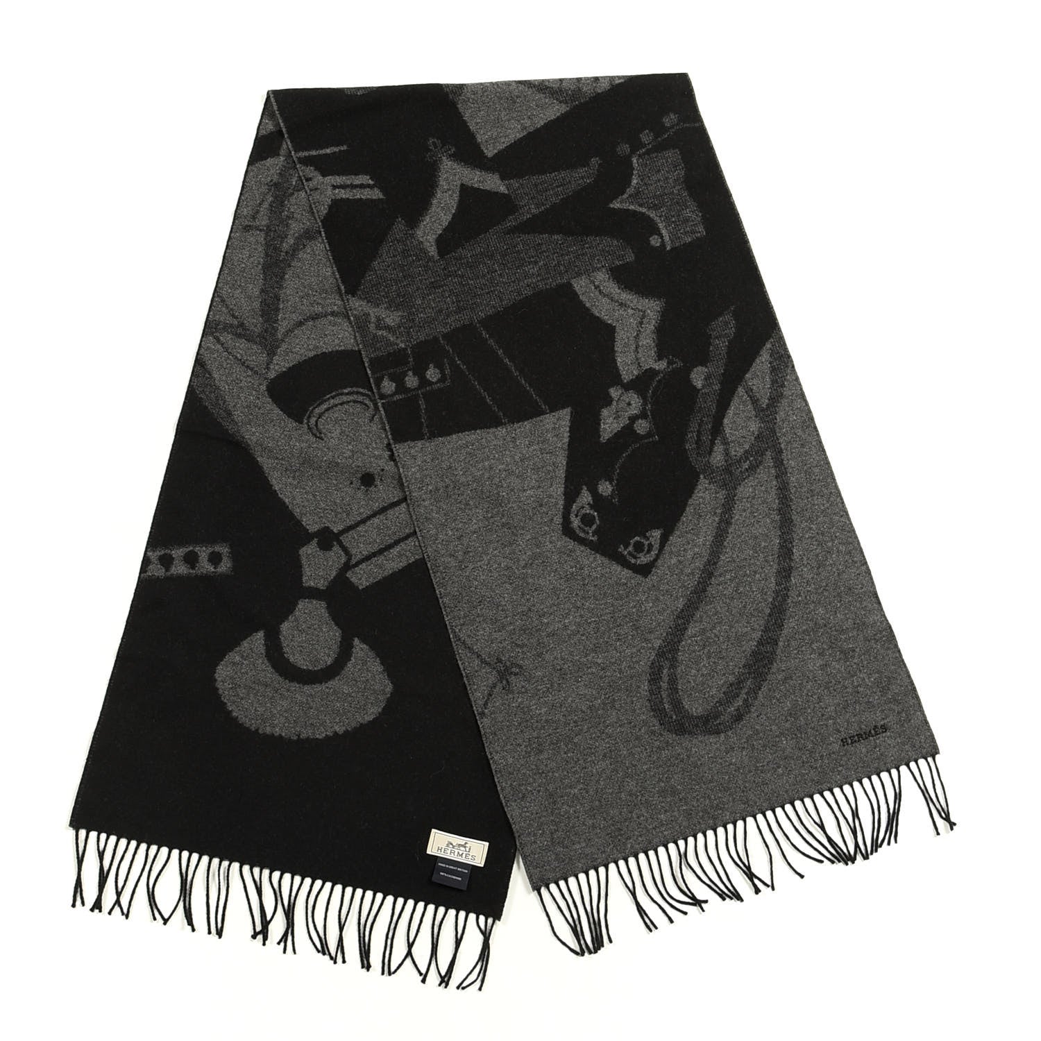 Hermes Cashmere Fringe Stole Black Gris Flanelle 2 of 4