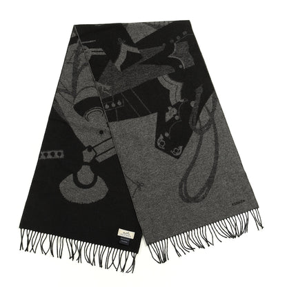 Hermes Cashmere Fringe Stole Black Gris Flanelle 2 of 4