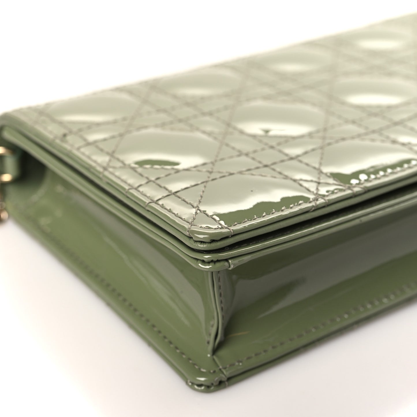Patent Cannage Lady Dior Chain Wallet Dusty Jade