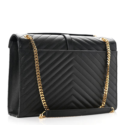 Saint Laurent Grain De Poudre Matelasse Chevron Large Monogram Satchel Black 3 of 9