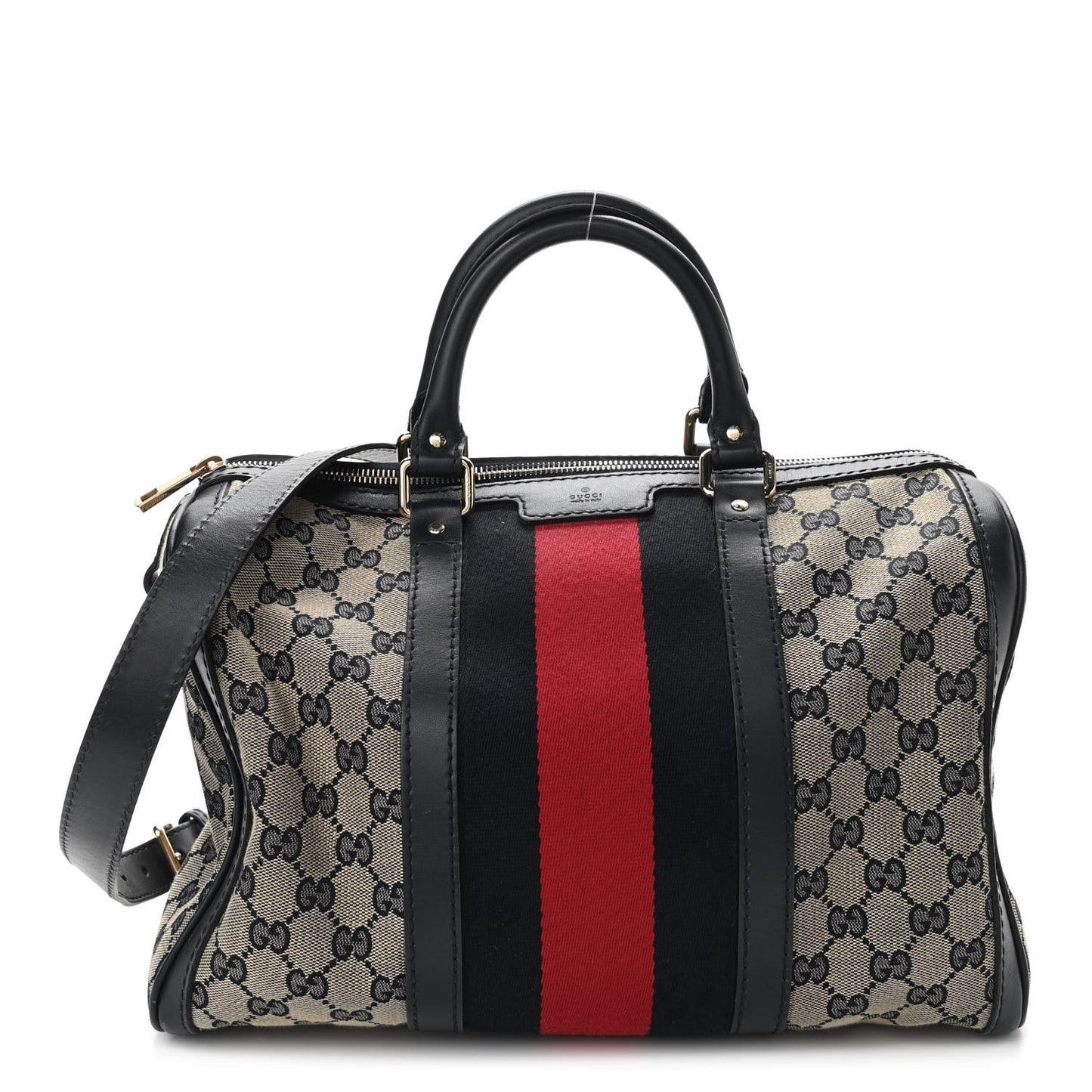 Monogram Selleria Calfskin Vintage Web Medium Boston Beige Blue