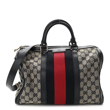 Gucci Monogram Selleria Calfskin Vintage Web Medium Boston Beige Blue 1 of 10