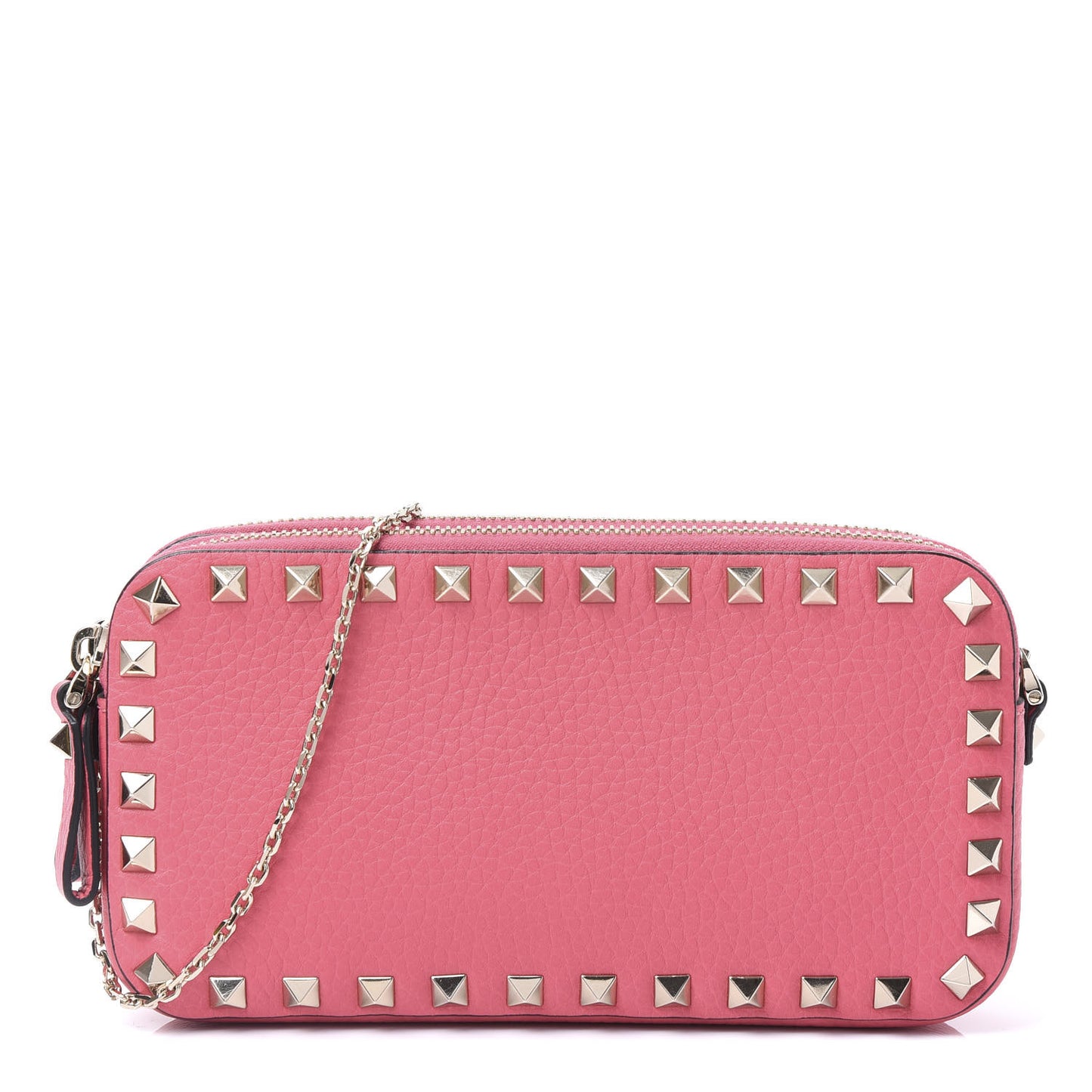 Pebbled Calfskin Rockstud Chain Pouch Shoulder Bag Shadow Pink