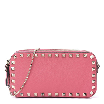 Valentino Garavani Pebbled Calfskin Rockstud Chain Pouch Shoulder Bag Shadow Pink 1 of 10
