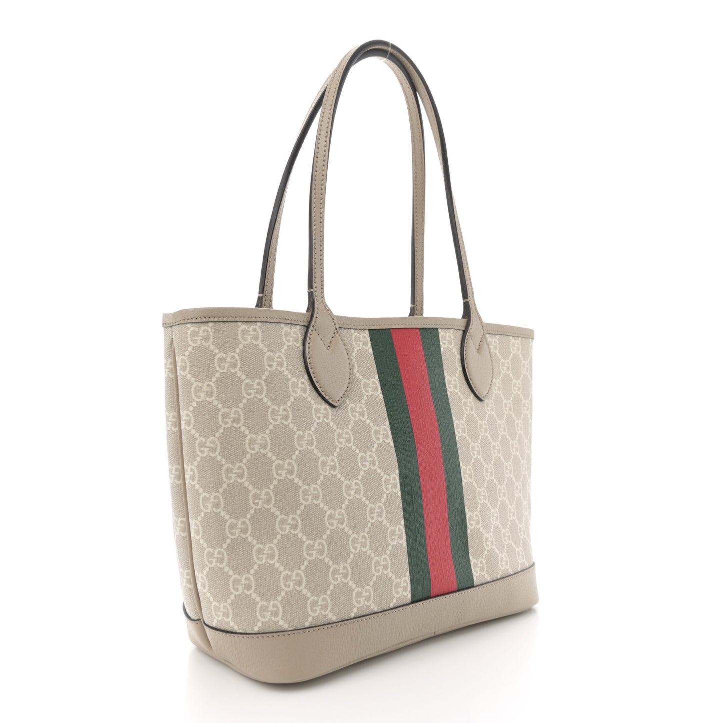GG Supreme Monogram Textured Dollar Calfskin Web Small Ophidia Tote Beige Mystic White Oatmeal