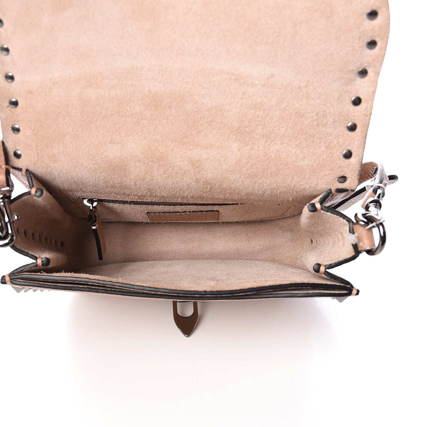 Pebbled Calfskin Rockstud Shoulder Flap Messenger Bag Soft Noisette