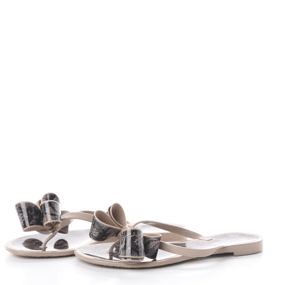Valentino Garavani PVC Jelly Lace Print Bow Thong Sandals 37 Black Poudre 2 of 7