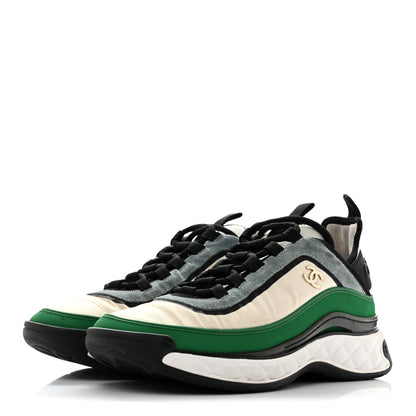 Chanel Suede Calfskin Mixed Fibers CC Sneakers 39.5 Ivory Green Light Blue 4 of 15