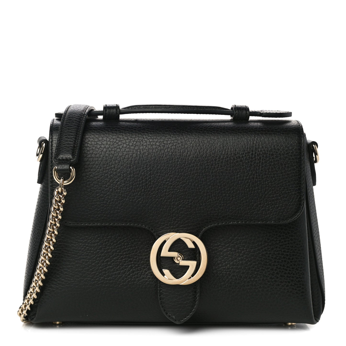 Dollar Calfskin Interlocking G Top Handle Shoulder Bag Black