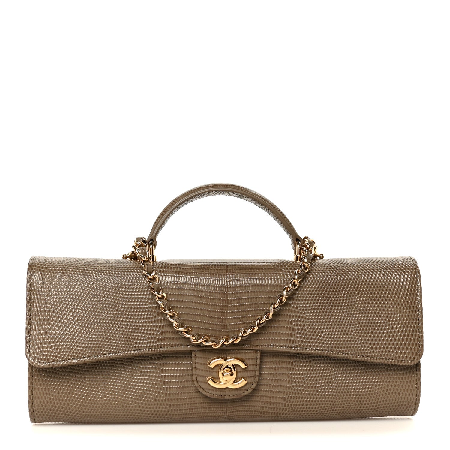 Chanel Calfskin Lizard Embossed Clutch With Chain Dark Khaki Dark Khaki 1 of 12
