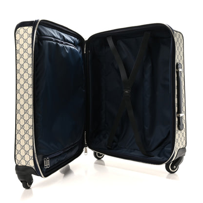 Gucci GG Supreme Monogram Textured Dollar Calfskin Web Small Savoy Cabin Trolley Beige Blue 4 of 8