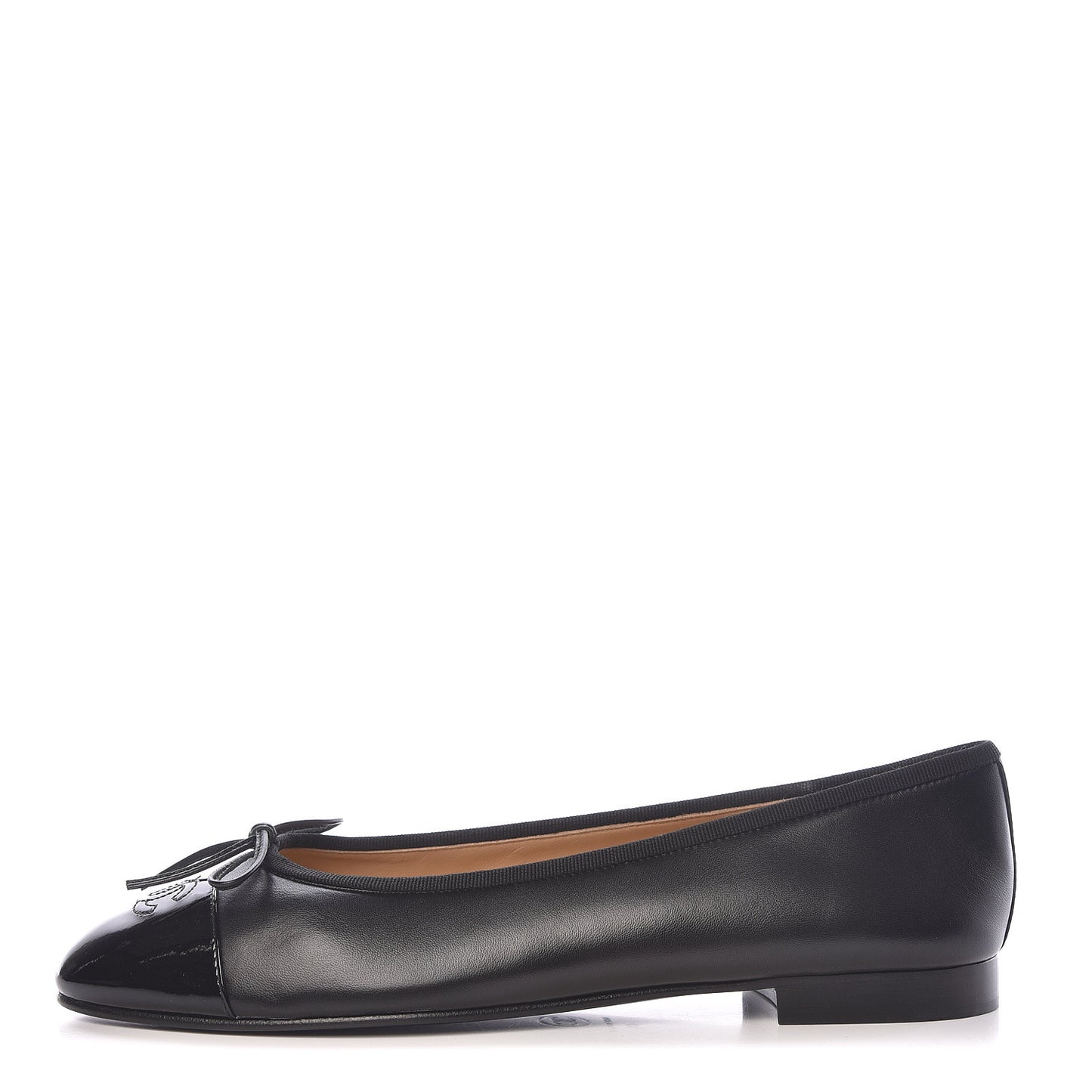 Lambskin Patent Cap Toe Ballerina Flats 41 Black