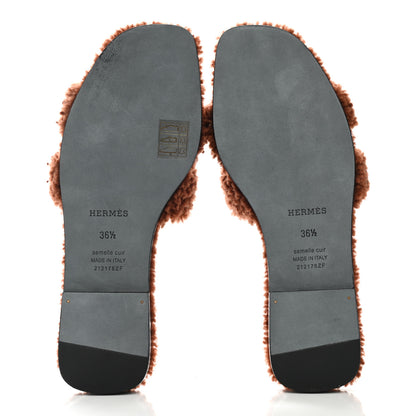 Hermes Woolskin Oran Sandals 36.5 Cognac 5 of 7