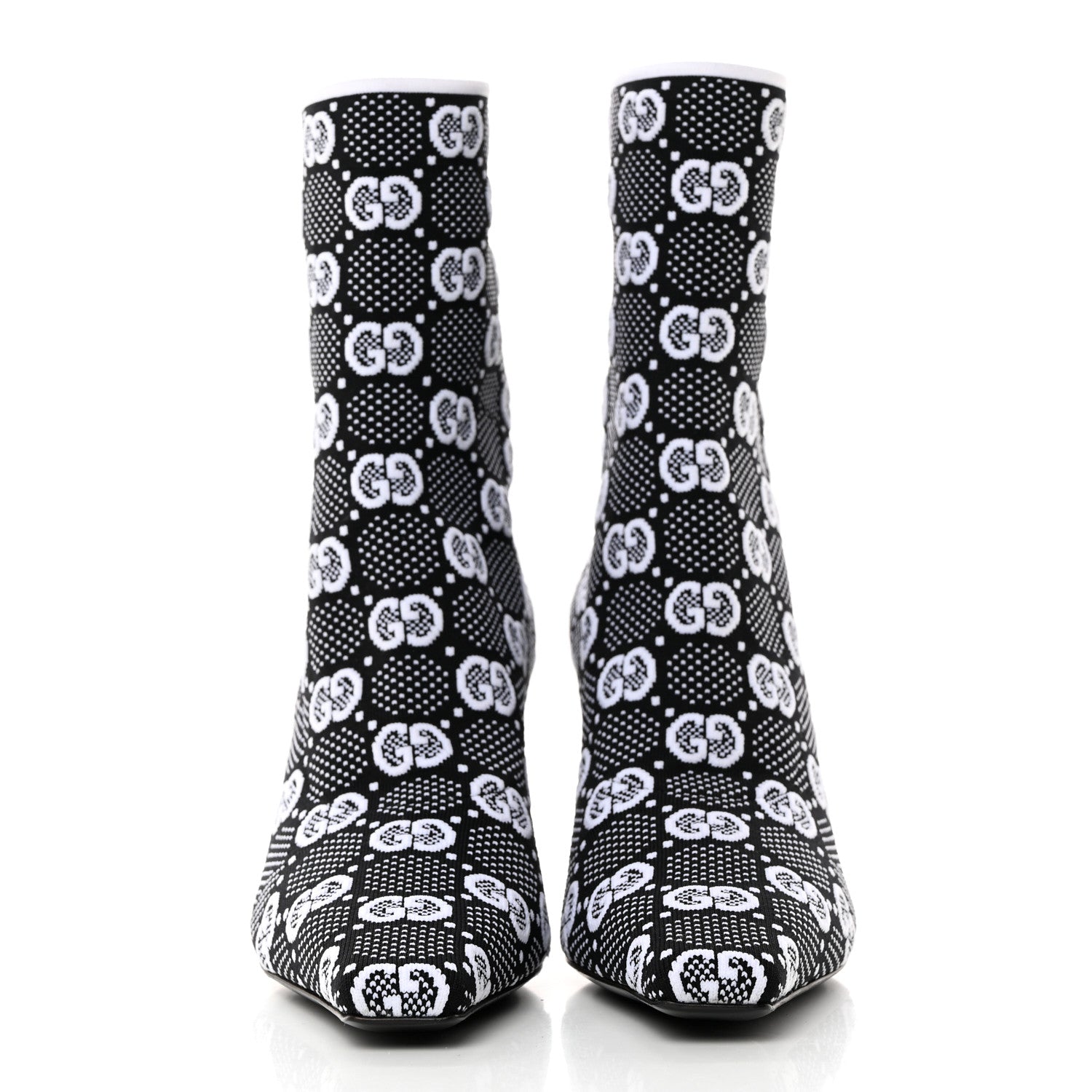 Gucci Technical Jersey Knit GG Monogram Square G 75mm Ankle Boots 38 Black Great White 2 of 8