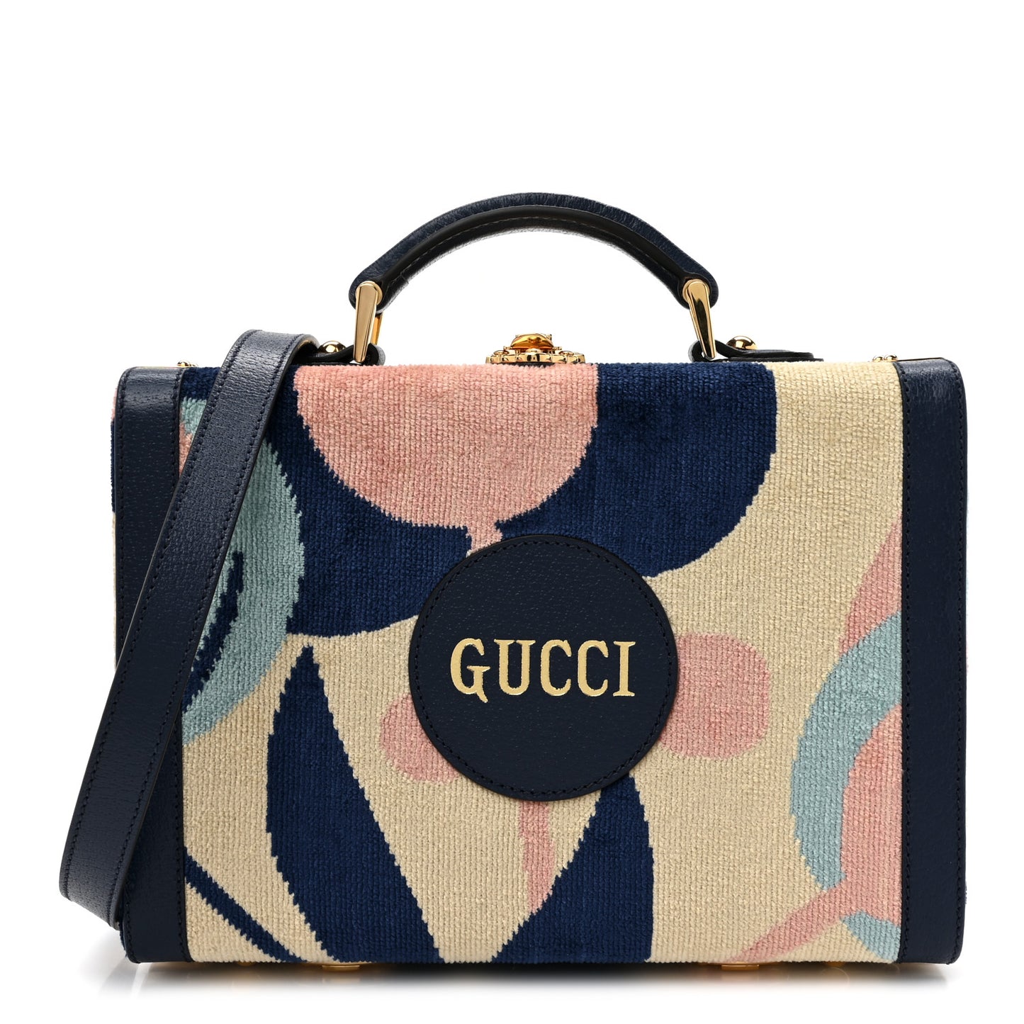 Chenille Textured Dollar Calfskin Print Savoy Top Handle Beauty Case Blue Multicolor