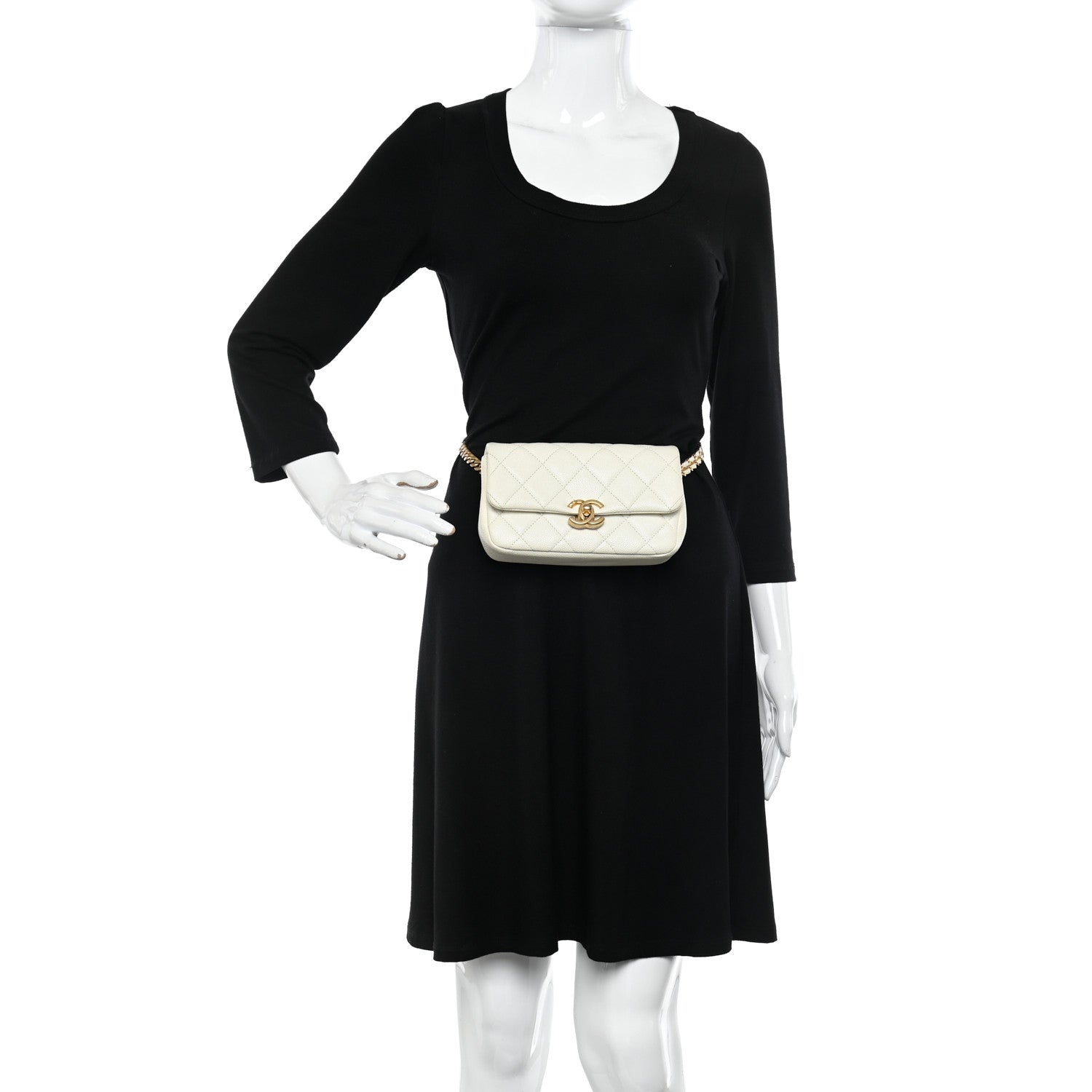 Chanel Caviar Quilted Chain Melody Waist Belt Bag White 2 of 11