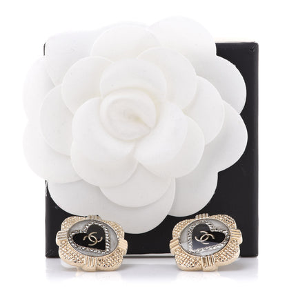 Chanel Resin Crystal Quilted CC Heart Earrings Gold Black 5 of 5