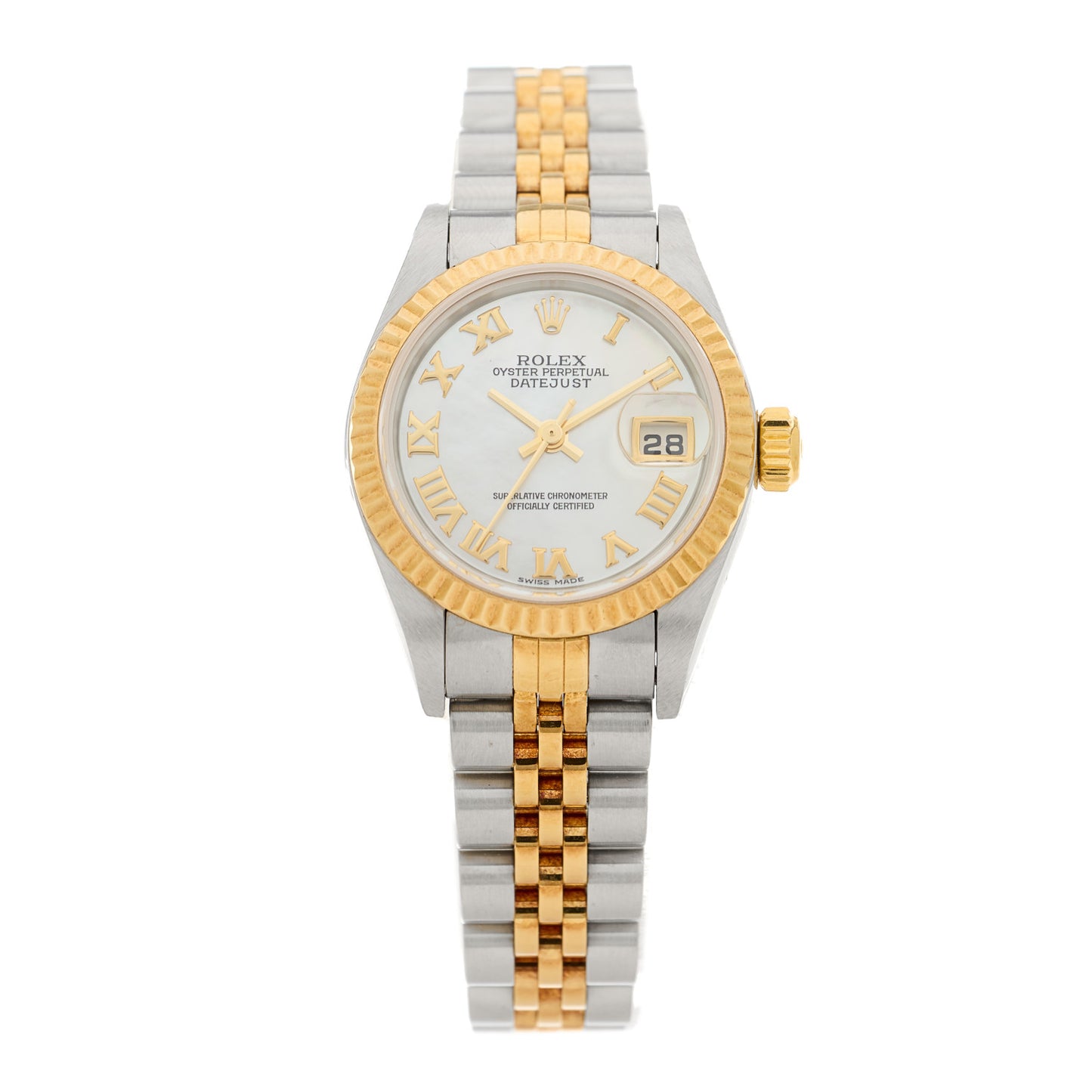 Stainless Steel 18K Yellow Gold Mother of Pearl 26mm Oyster Perpetual DateJust Watch Roman 79173