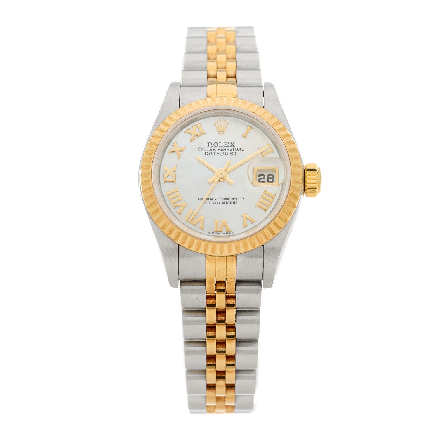 Rolex Stainless Steel 18K Yellow Gold Mother of Pearl 26mm Oyster Perpetual DateJust Watch Roman 79173 1 of 4