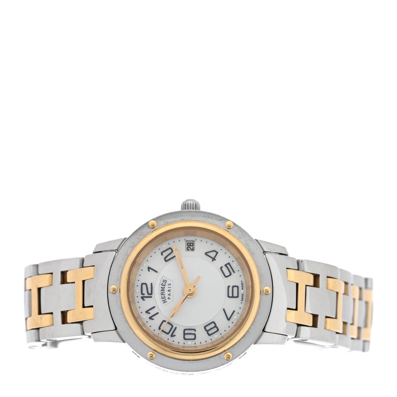 Hermes Stainless Steel Mother of Pearl 24mm Clipper Quartz Watch Gold 2 of 4