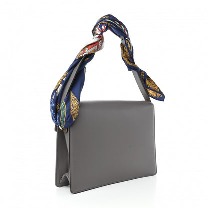 Gucci Textured Calfskin Silk Scarf Medium Torchon GG Ring Shoulder Bag Grey 3 of 11