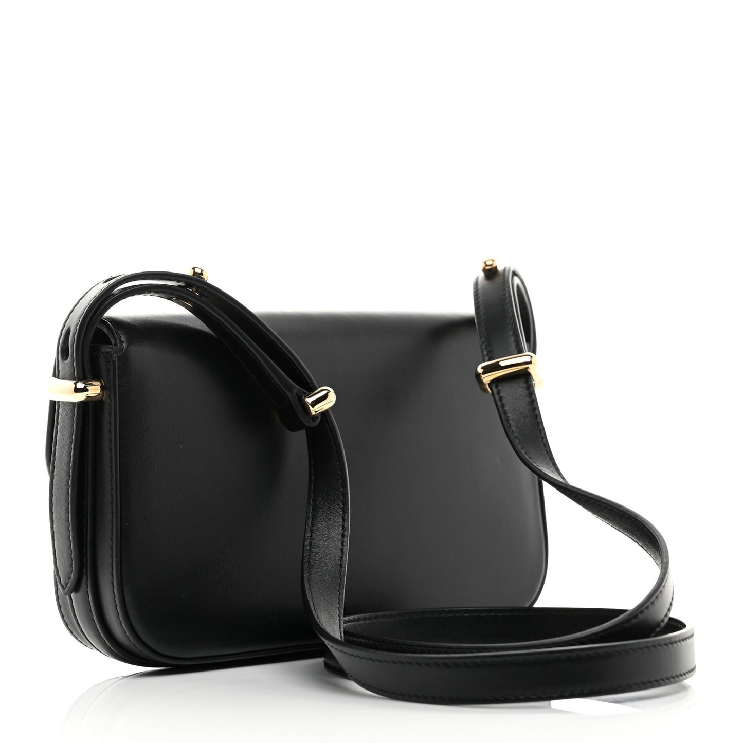 Soft Calfskin Metal Triangle Logo Flap Shoulder Bag Black