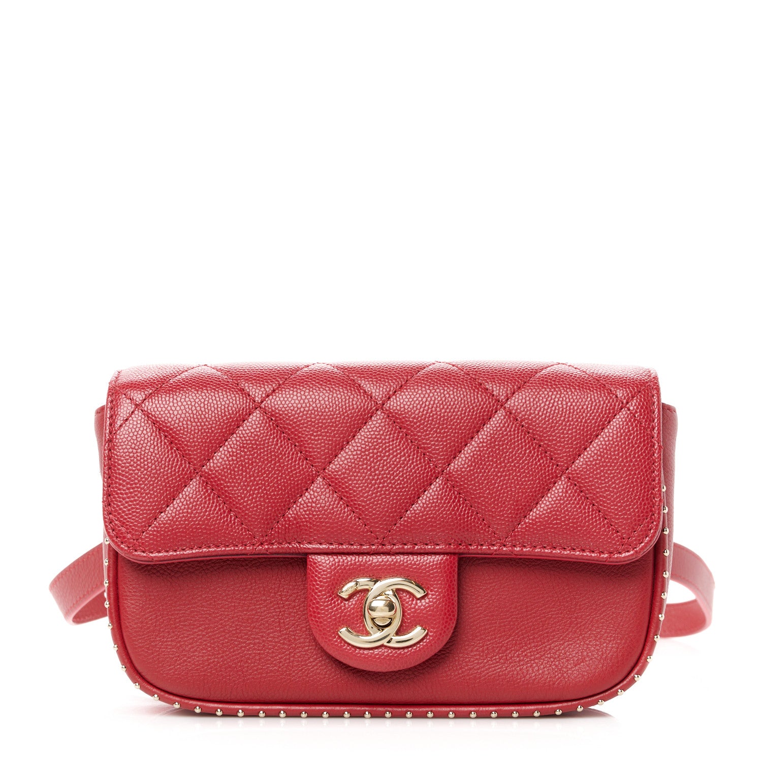 Chanel Caviar Quilted Studded Flap Waist Bag Red 1 of 11