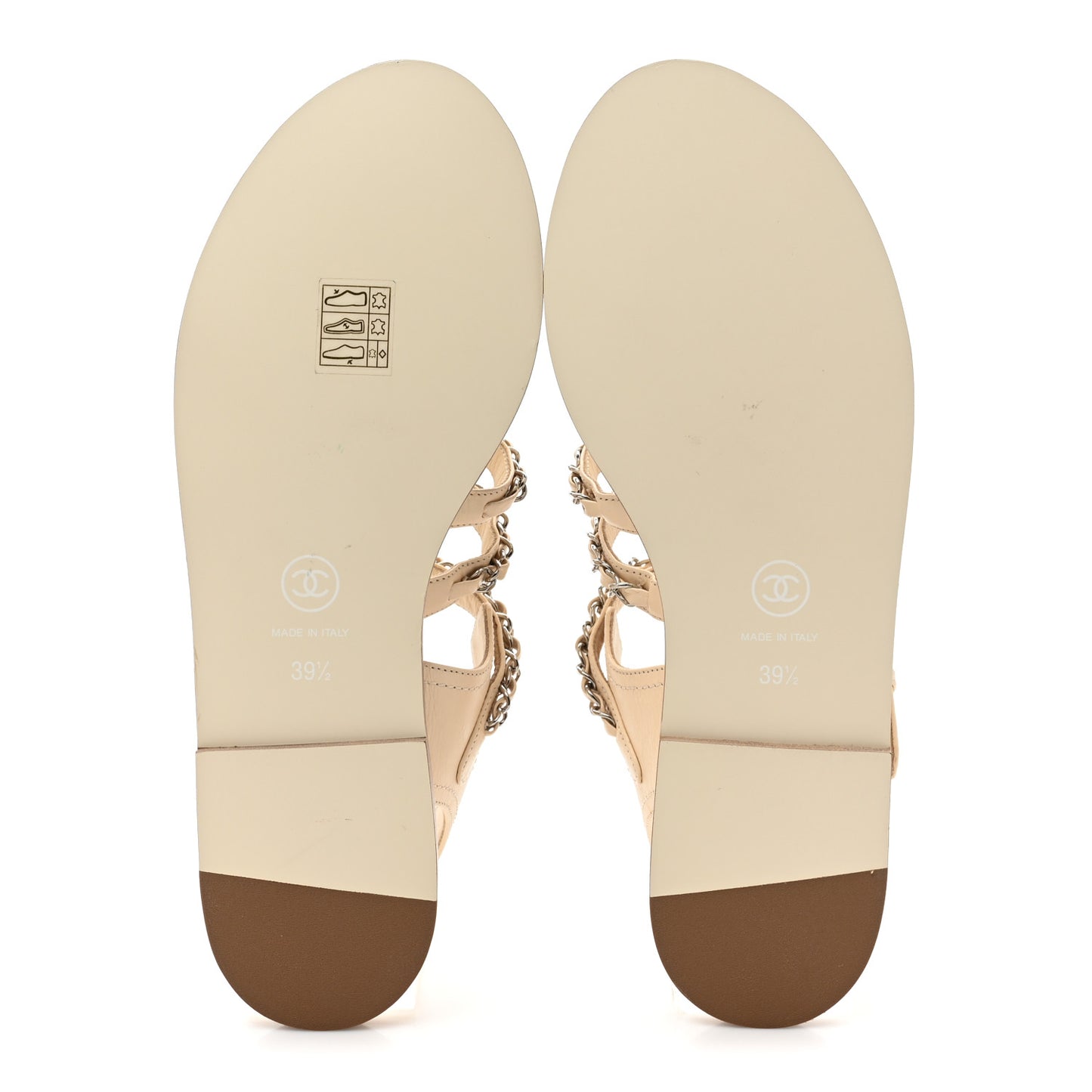 Lambskin Chain Flat Sandals 39.5 Beige