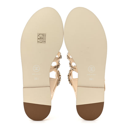 Chanel Lambskin Chain Flat Sandals 39.5 Beige 5 of 8