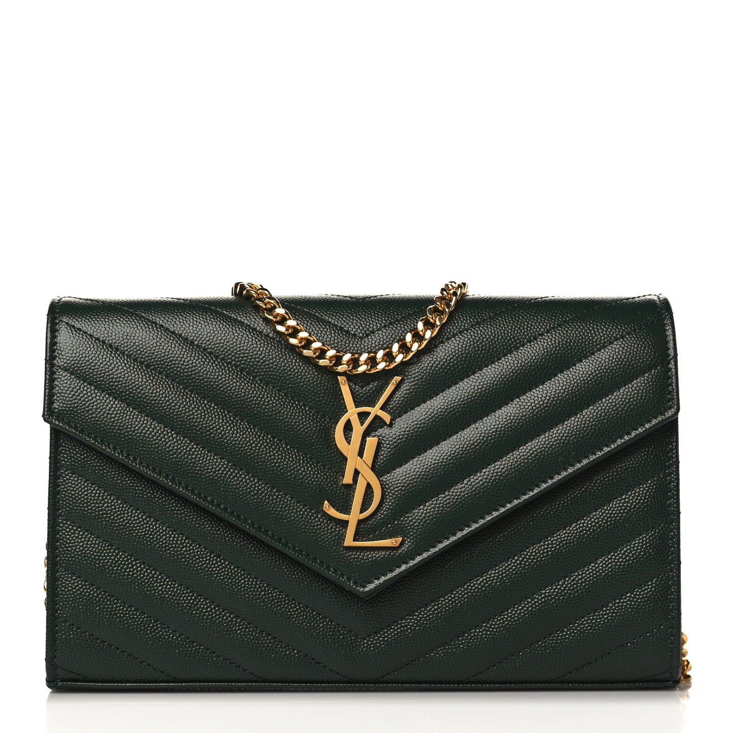 Grain De Poudre Matelasse Chevron Monogram Chain Wallet Dark Green
