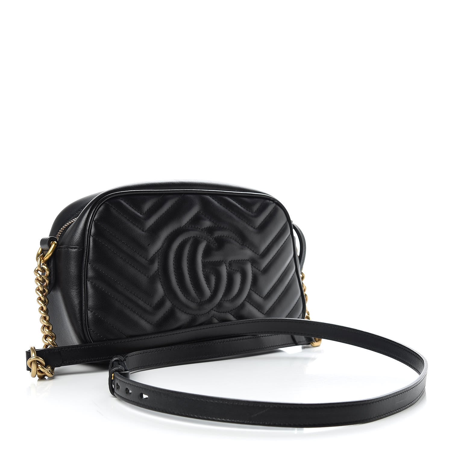 Gucci Calfskin Matelasse Small GG Marmont Chain Shoulder Bag Black 3 of 10