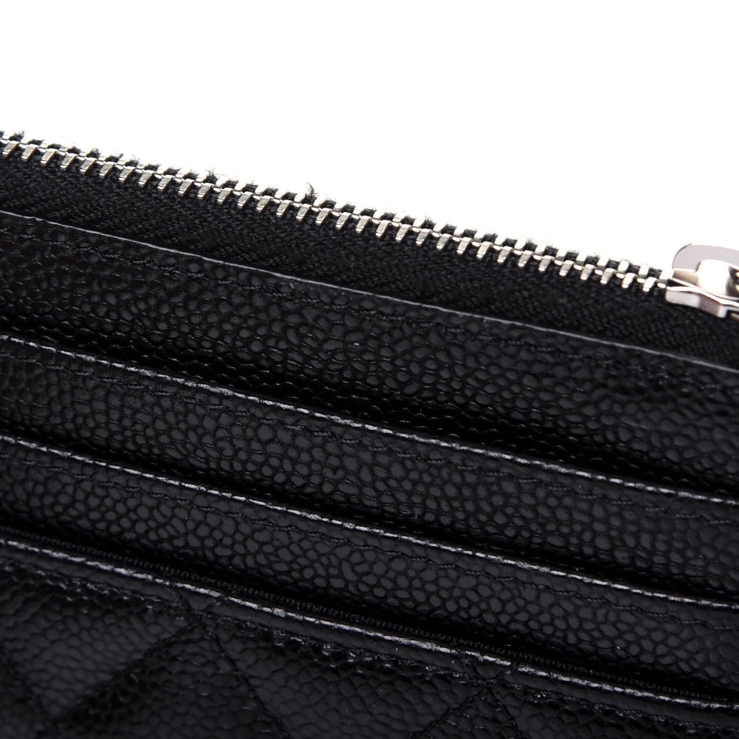 Caviar Quilted CC Zip Card Holder Black