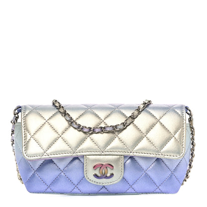 Chanel Gradient Metallic Calfskin Quilted Glasses Case With Chain Silver Blue Yellow Purple 1 of 8