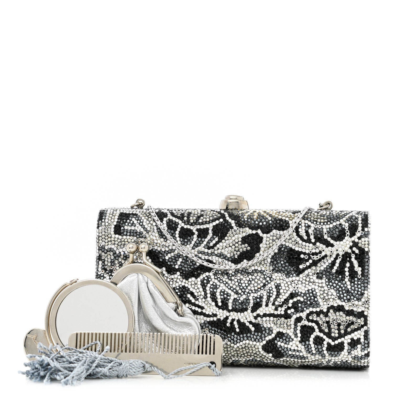 Judith Leiber Swarovski Crystal Minaudiere Clutch Silver Multicolor 3 of 12