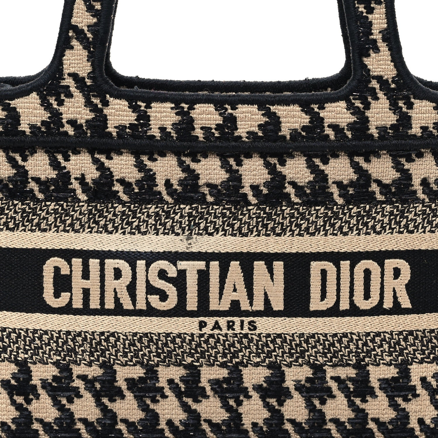 Christian Dior Canvas Houndstooth Embroidered Mini Book Tote Black 8 of 14