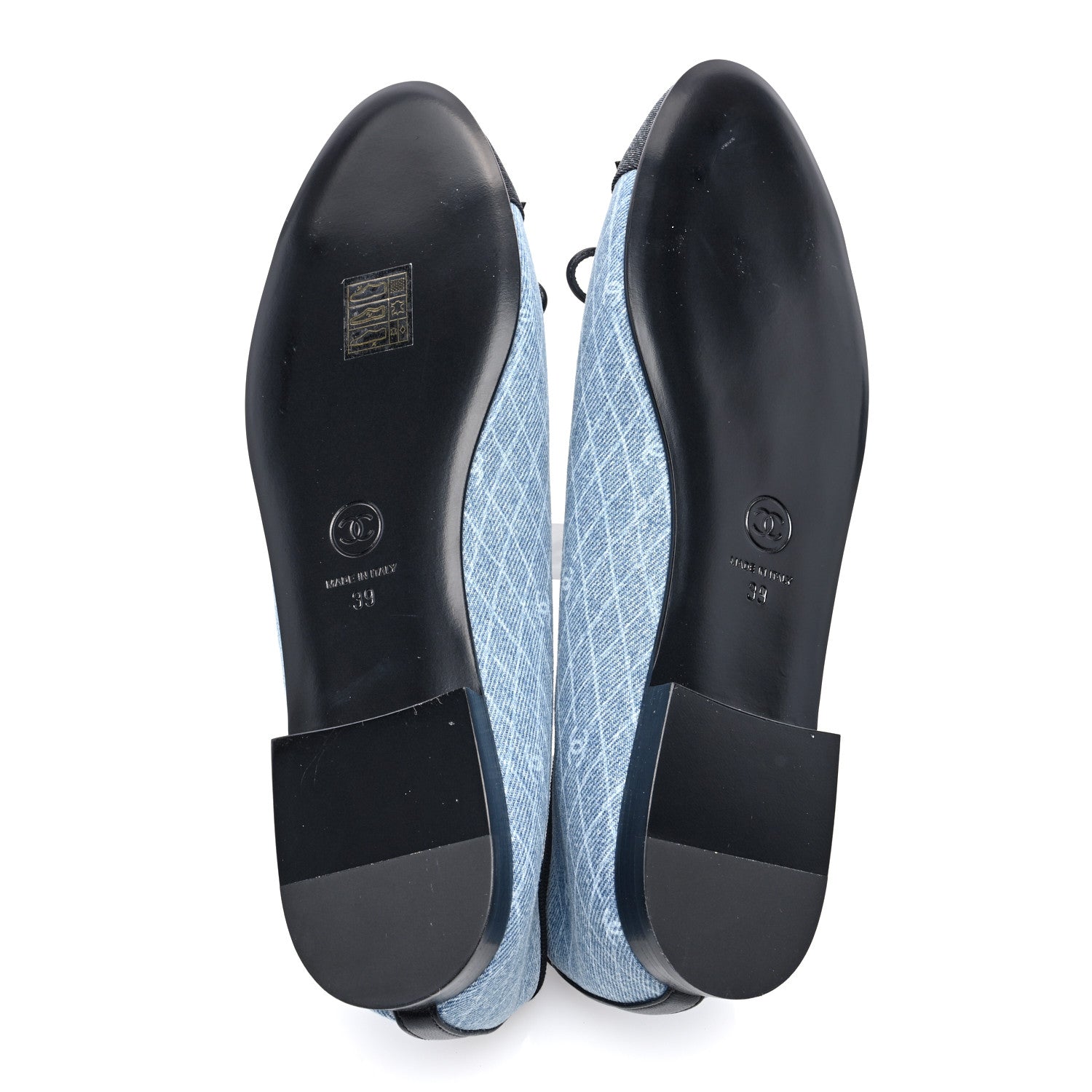 Chanel Denim Printed Quilt CC Cap Toe Ballerina Flats 39 Light Blue Dark Grey 5 of 9