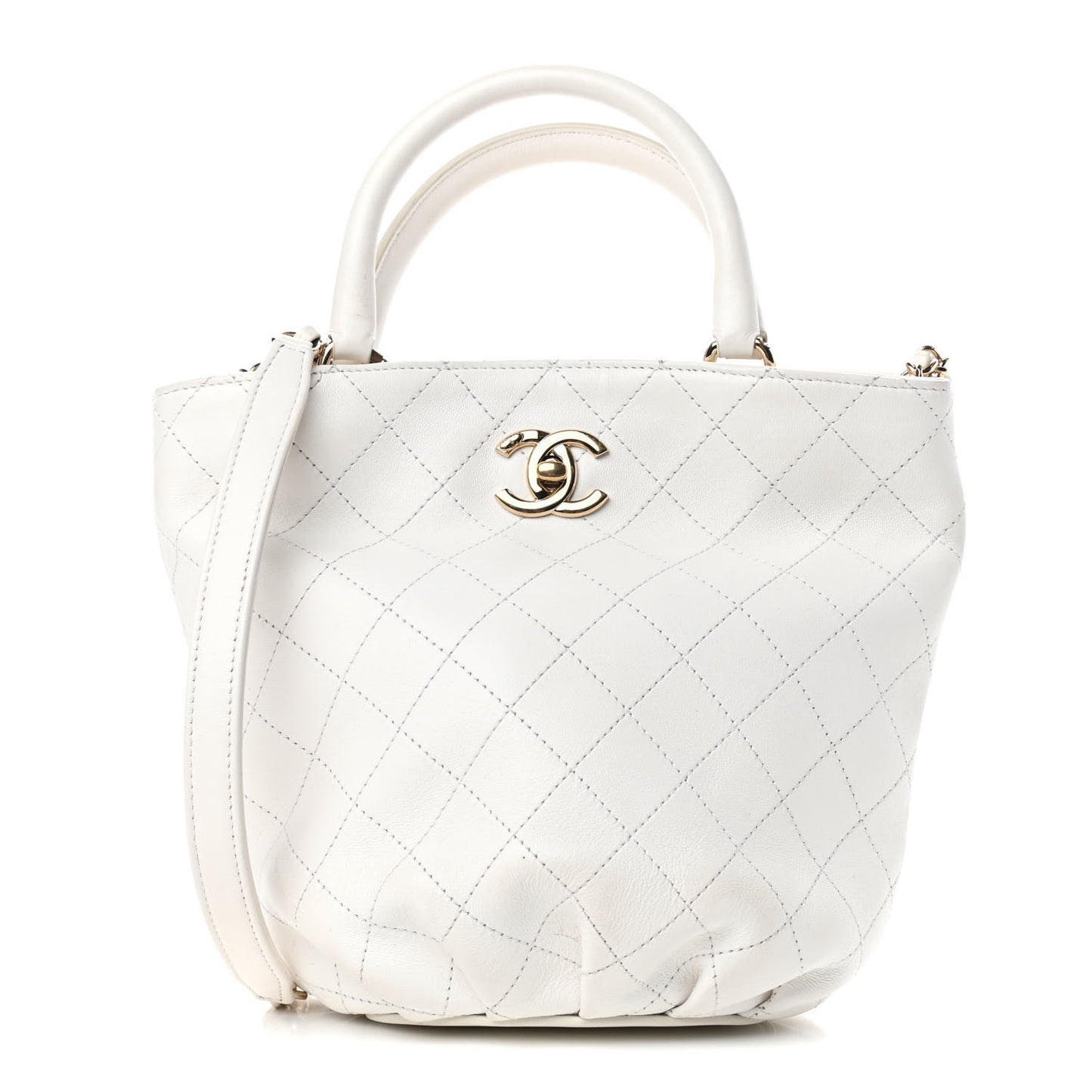 Lambskin Stitched Small Shopping Tote White