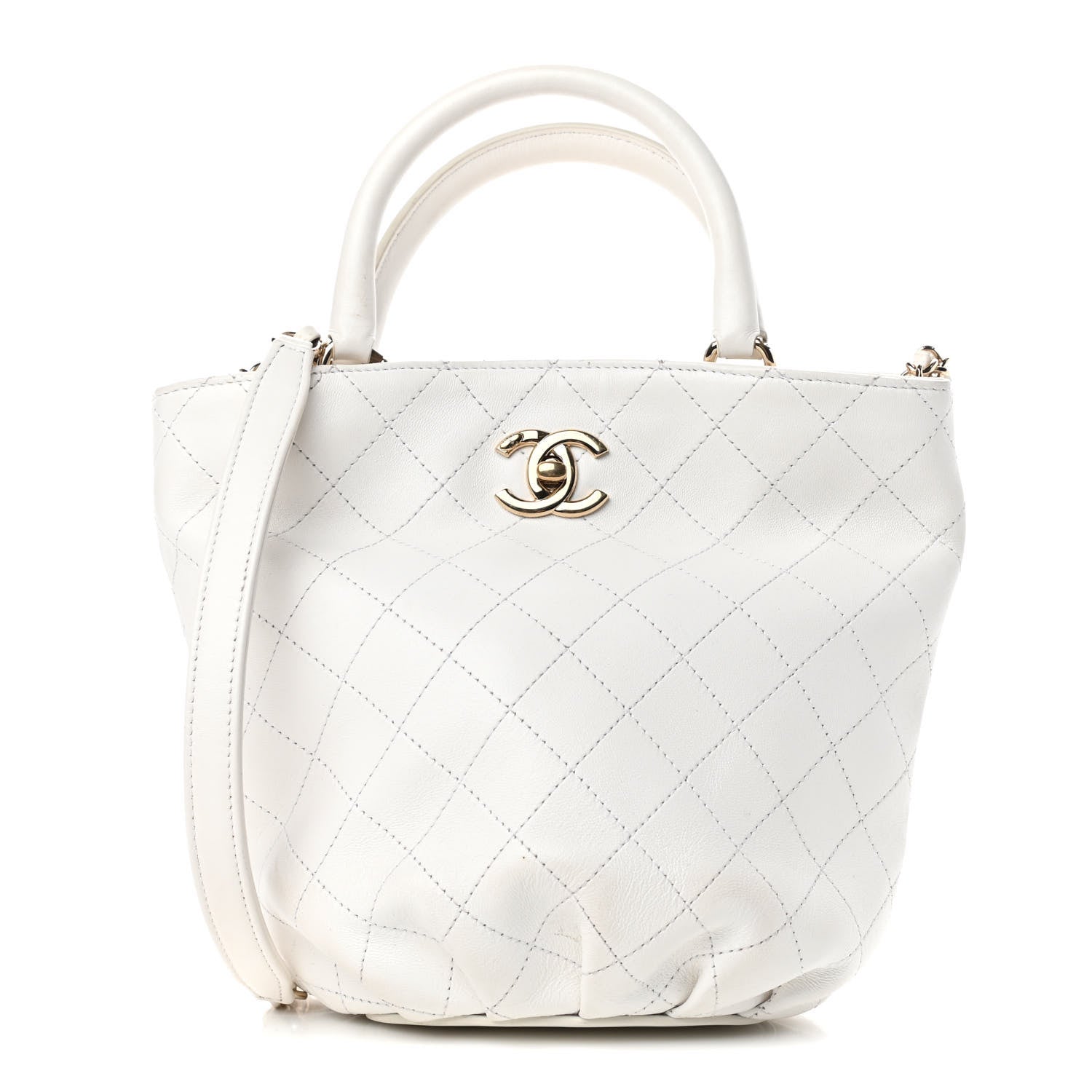 Chanel Lambskin Stitched Small Shopping Tote White 1 of 10