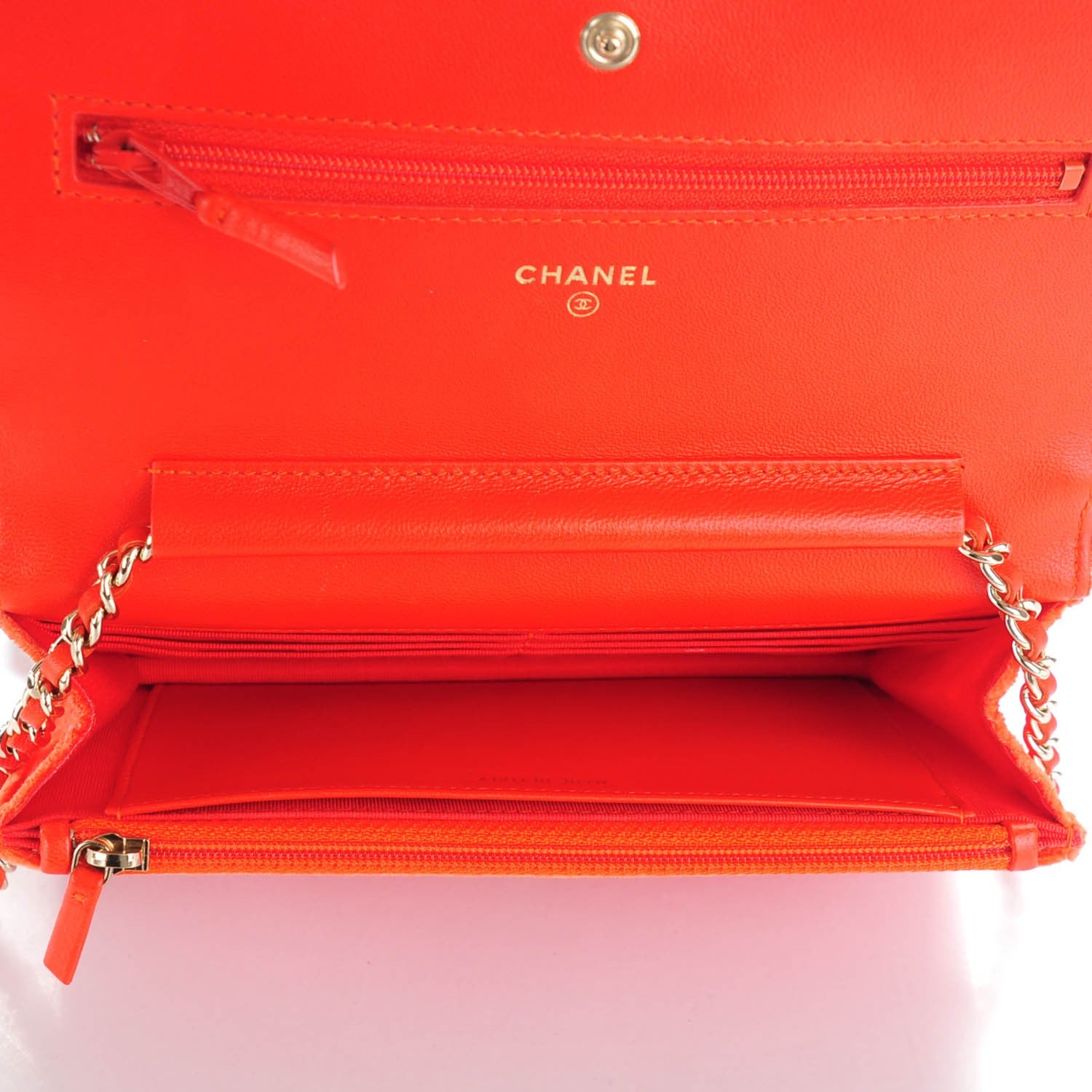 Chanel Velvet Quilted Wallet On Chain WOC Orange 5 of 8