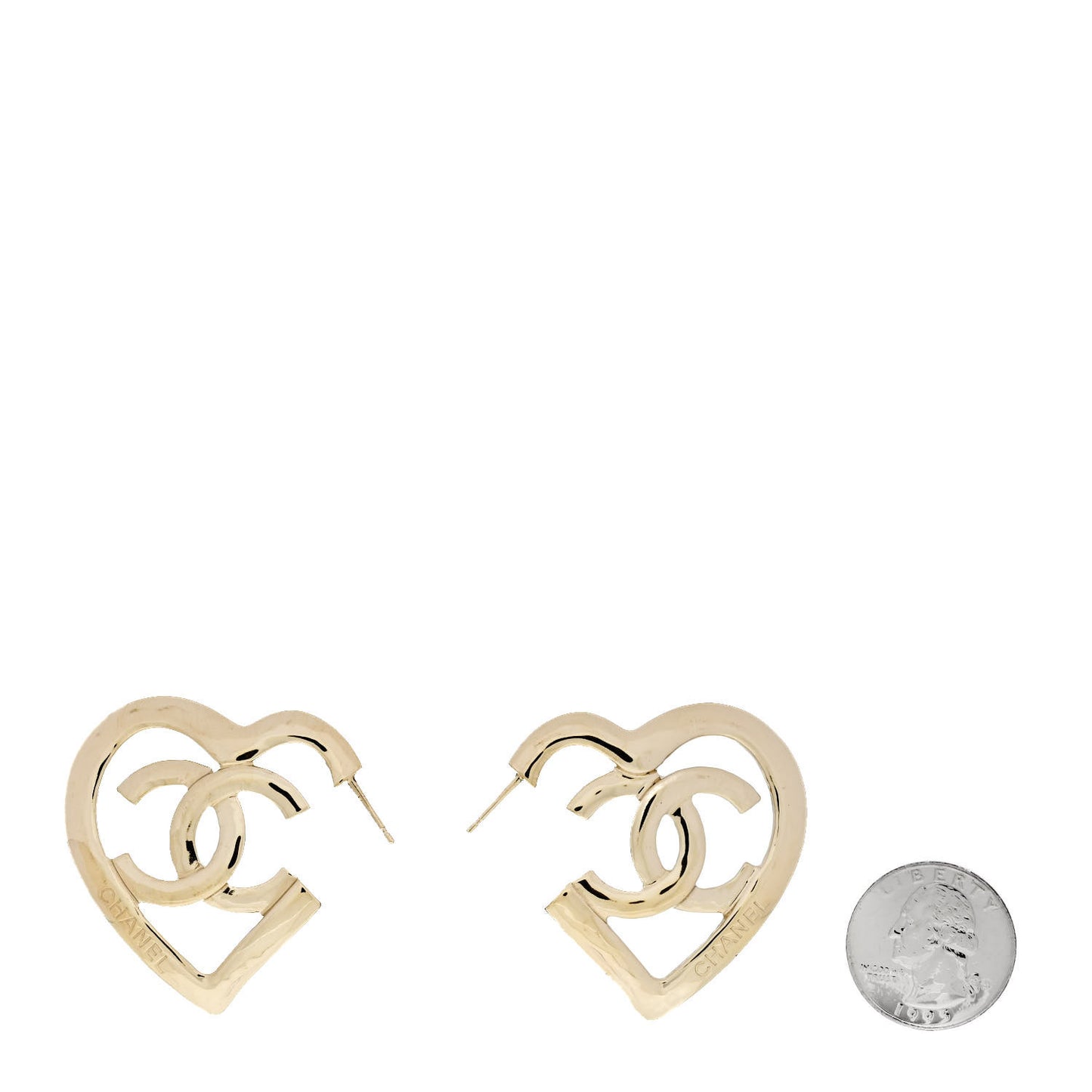 Metal CC Heart Coco In Love Hoop Earrings Gold