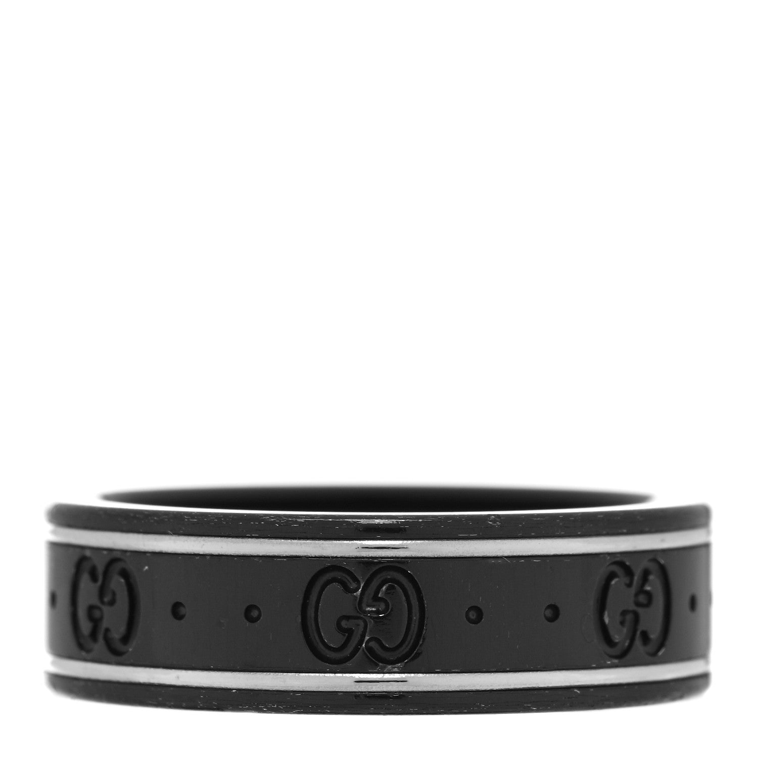 Gucci Black Synthetic Corundum 18K White Gold 7mm Icon Band Ring 62 10 3 of 5
