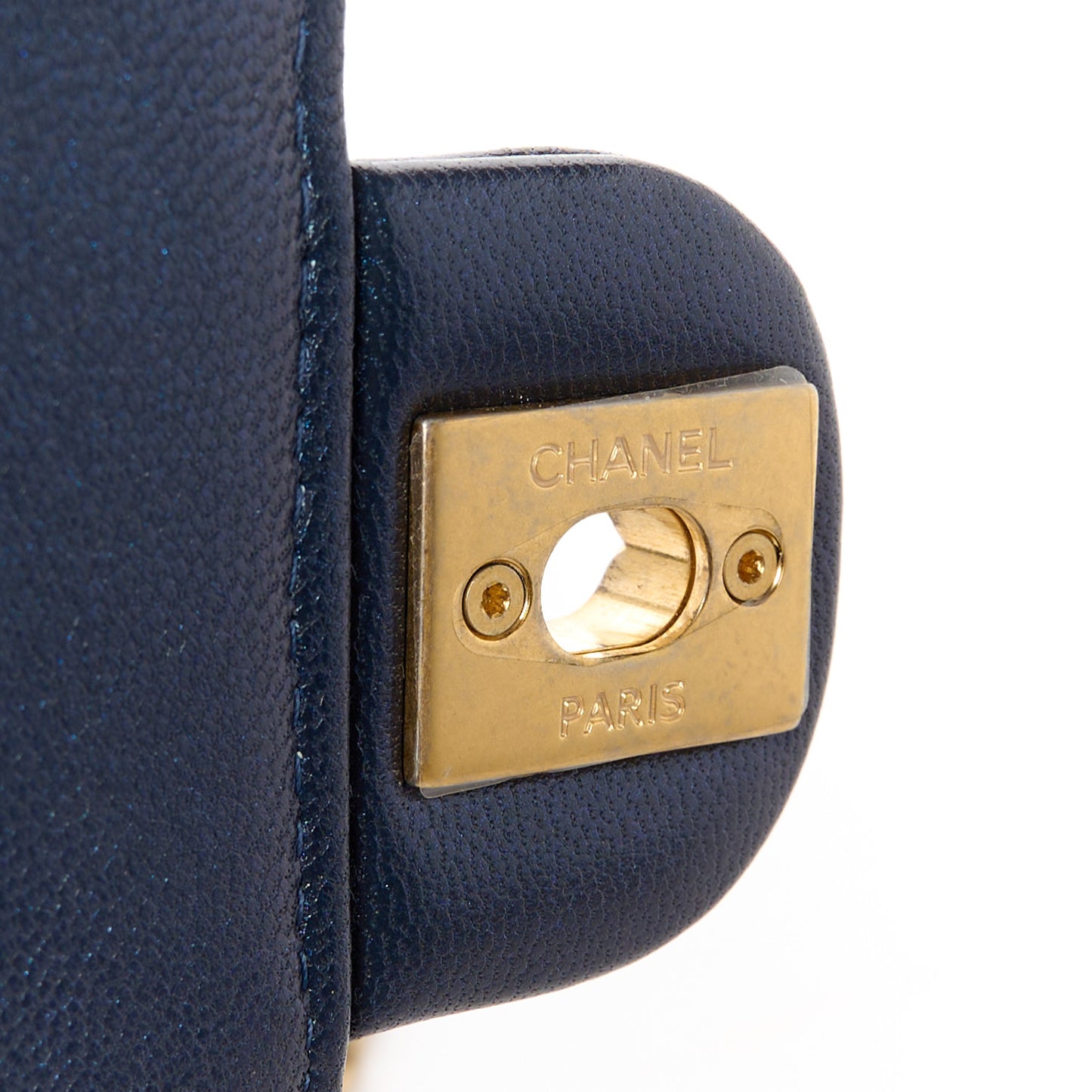 Metallic Lambskin Quilted Mini Chic Pearls Flap Navy Blue