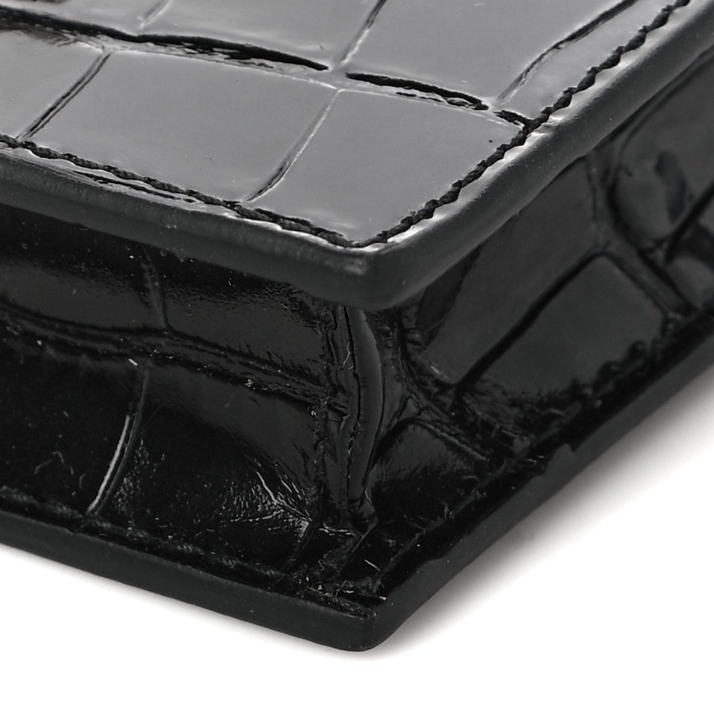 Calfskin Crocodile Embossed Skull Chain Phone Case Black