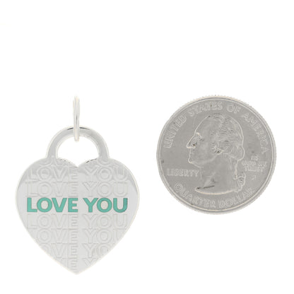 Tiffany Sterling Silver Enamel LOVE YOU Heart Charm Blue 2 of 4