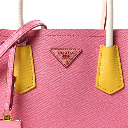 Prada Saffiano Cuir Small Bi-Color Double Bag Begonia Sole 8 of 10