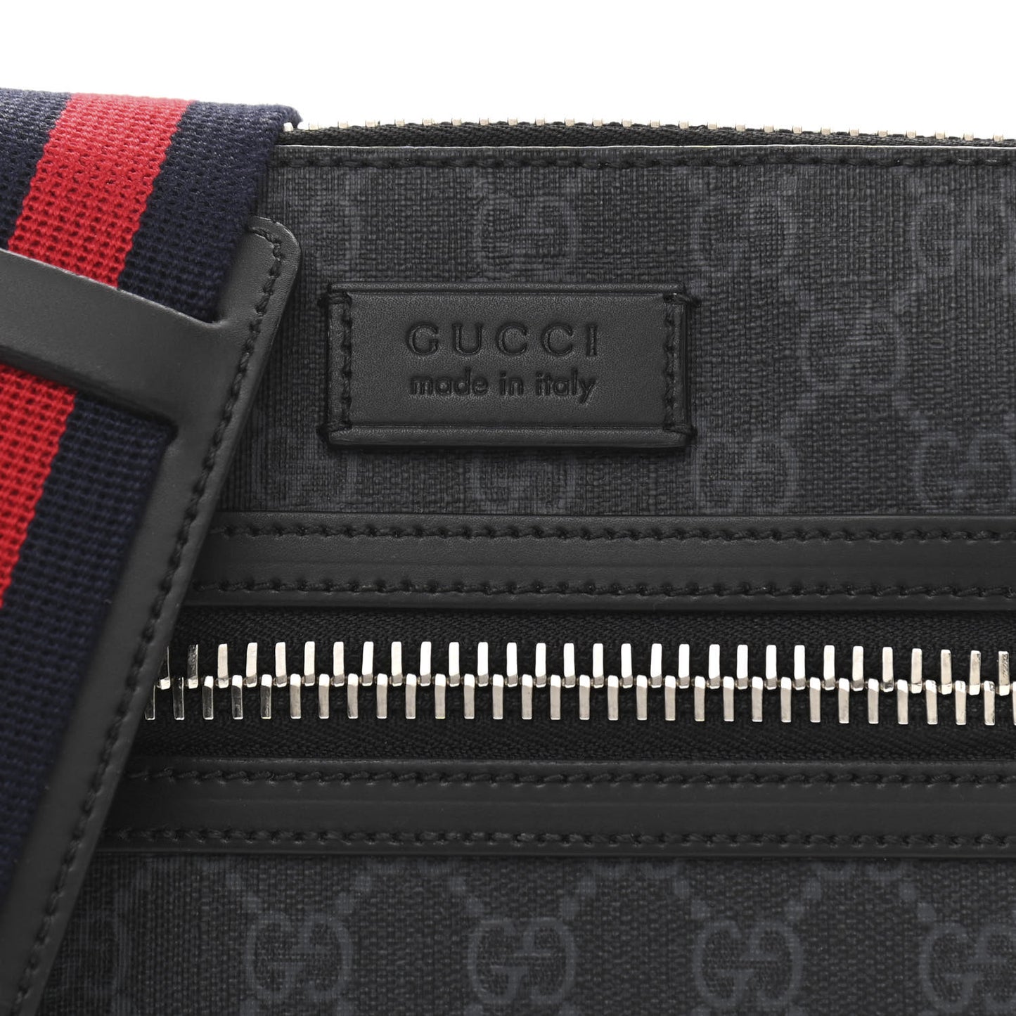 GG Supreme Monogram Web Small Flat Messenger Bag Black Grey