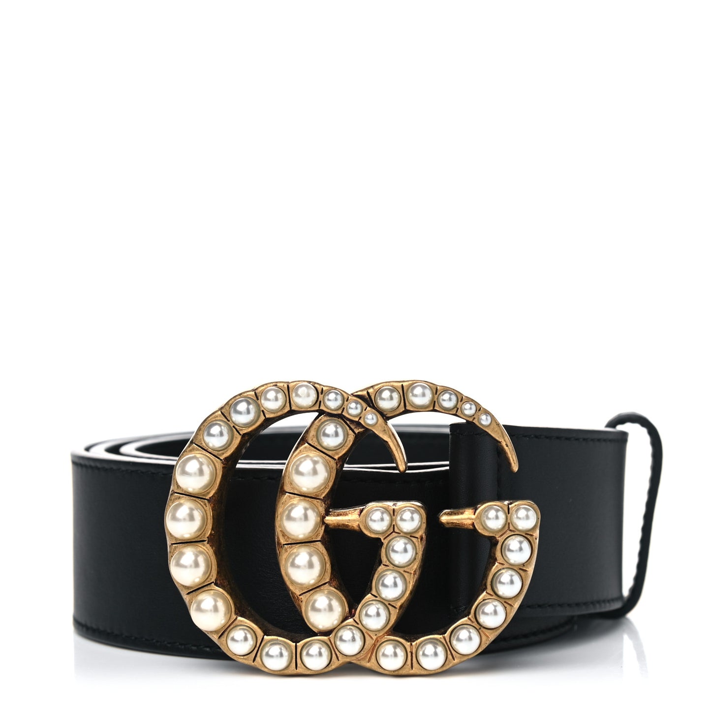 Moon Calfskin Pearl Double G 40mm Belt 85 34 Black Cream