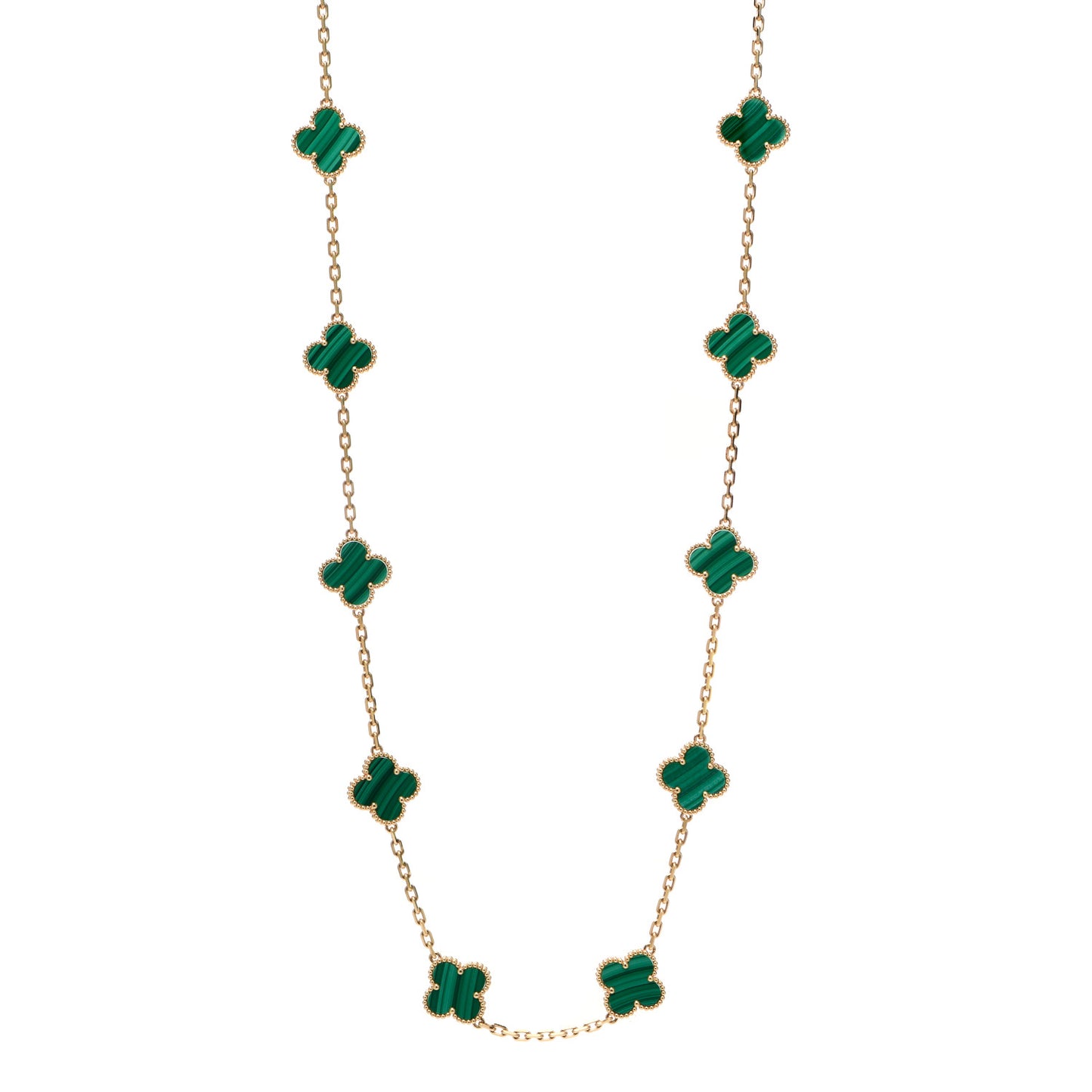 18K Yellow Gold Malachite 20 Motifs Vintage Alhambra Necklace