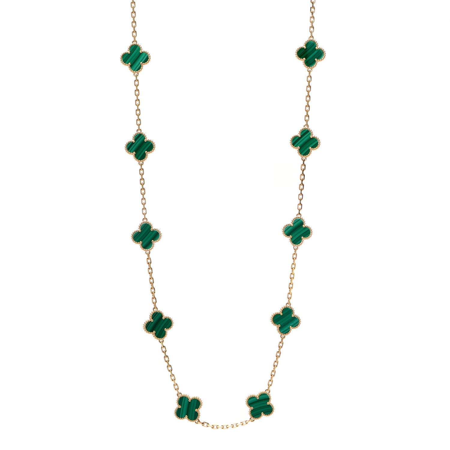 Van Cleef & Arpels 18K Yellow Gold Malachite 20 Motifs Vintage Alhambra Necklace 1 of 7