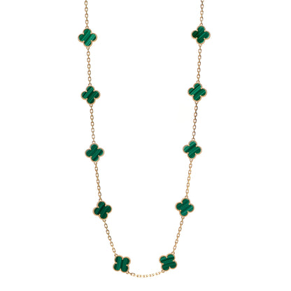 Van Cleef & Arpels 18K Yellow Gold Malachite 20 Motifs Vintage Alhambra Necklace 1 of 7